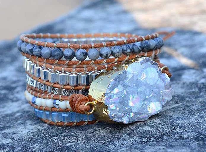 Boho Wrap Bracelet for Women, Handmade Natural Imperial Jasper Multi-Layer Stone Beaded Bracelet, Bohemian Healing Crystal Stone Jewelry Gifts
