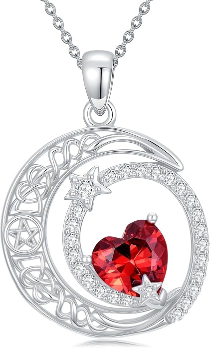 Dorunmo Heart Birthstone Necklace for Women 925 Sterling Silver Moon and Star Pendant Birthday Jewelry Gifts for Wife Her Daughter Mom