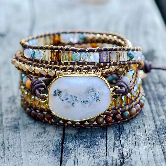 Boho Wrap Bracelet for Women, Handmade Natural Imperial Jasper Multi-Layer Stone Beaded Bracelet, Bohemian Healing Crystal Stone Jewelry Gifts