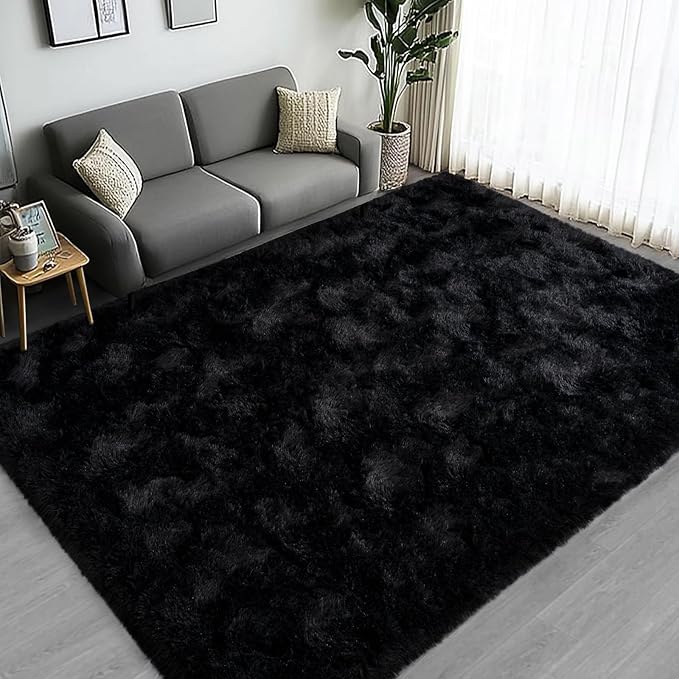 Large Area Rugs for Living Room Bedroom 5x7 Black Fluffy Shag Rugs | Ultra Soft Shaggy Plush Fuzzy Modern Indoor Throw Floor Carpet for Kids Girls Boys Dorm Nursery Home Decor Aesthetic