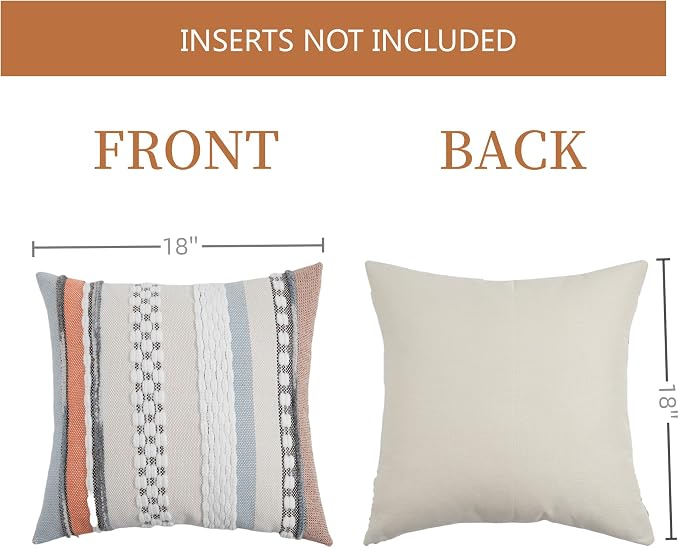 Boho Pillow Covers 18x18 Set of 2 for Couch-Modern Farmhouse Sofa Decorative Throw Pillow Covers Textured Chenille Cushion Covers Outdoor Netural Bohemian Pillow Cases Square
