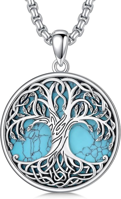 Tree of Life Necklace 925 Sterling Silver Round Tree of Life Pendant Jewelry for Men Women, w/Stainless Steel Chain 22''+2''