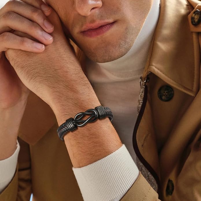 VNOX Men's Inspirational Mantra Engarved Handmade Braided Leather Adjustable Cuff Bangle Bracelet Encouragement Motivational Gift for Men