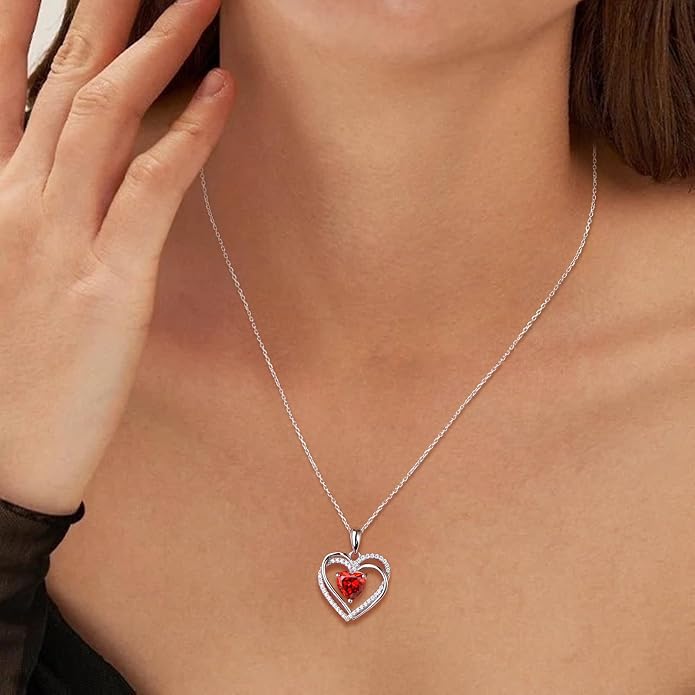Anniversary Charm Necklace, Sterling Silver 14K Gold Plated Chain with Interlocking Heart Pendant Elegant Birthstone Necklaces for Women, Length 18"