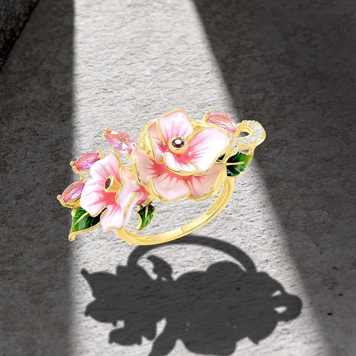 Santuzza 925 Sterling Silver Enamel Flower Ring for Women