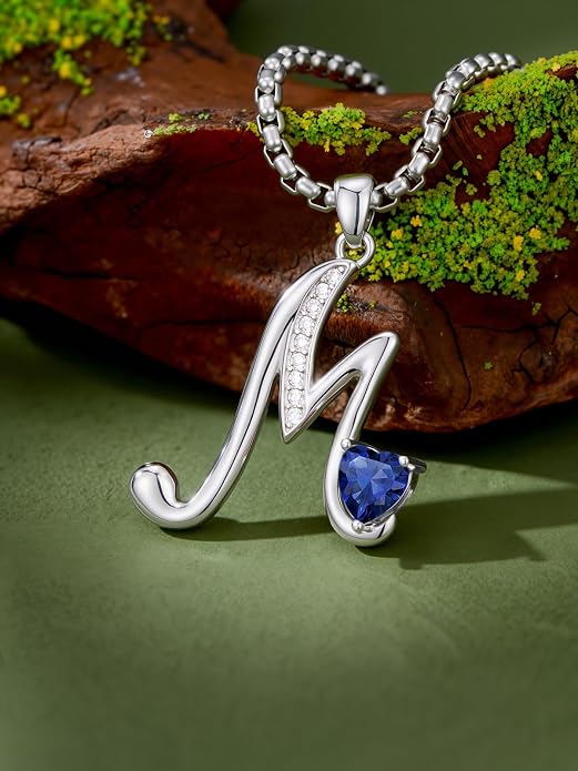 Birthday Gifts for Women Alphabet A to Z Initial Birthstone Pendant Necklaces for Women - 18k White Gold Plated Personalized Name Jewelry Anniversary Graduation Gifts for Wife Her Daughter Girlfriend(with Gift Box)