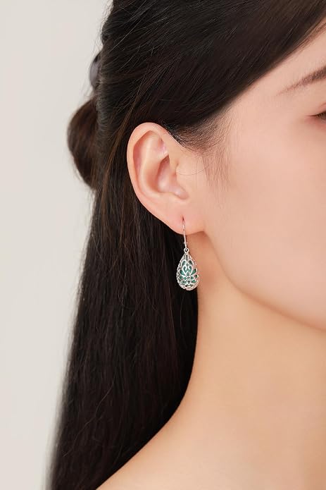 BDL Genuine Turquoise Jewelry for Women, Sterling Silver Earrings and Necklaces for Women, Leverback Dangle Drop Earrings Jewelry