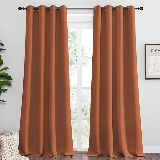 NICETOWN Burnt Orange Blackout Curtains for Sliding Door - 55 by 102, 2 Pieces, Blocking Out Sunlight Window Treatment Modern Design Grommet Curtain Panels for Dining Room