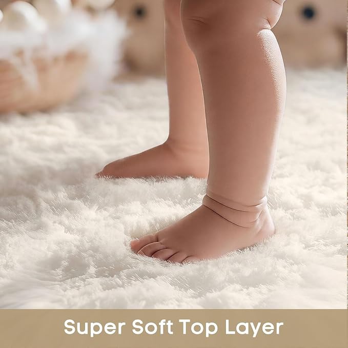 Ophanie Small Rug Washable Non Slip Throw Bedside Area Rugs, Fluffy Soft Mini Bedroom Carpet, 1.5x2.5，1.5x4 and 1.5x5 Rug Set, 3 Piece Ivory with Over 99 pcs Pile fibers