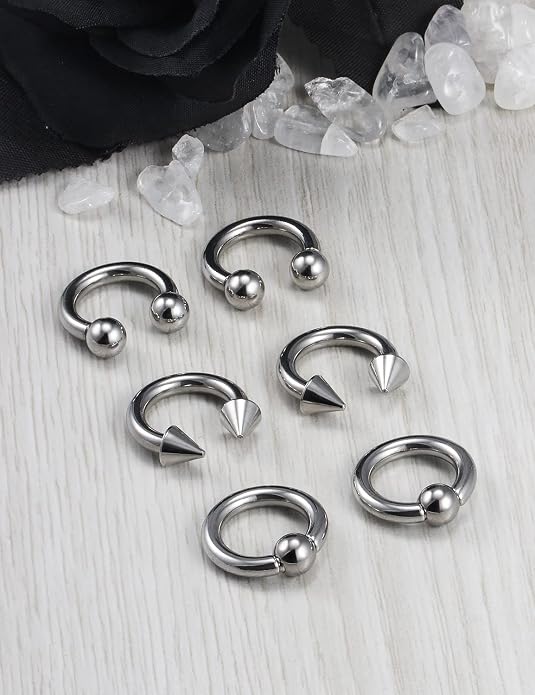 00G 0G 2G 4G 6G 8G 10G 12G 14G 16G Septum Rings Silver Black Surgical Steel Heavy Gauges Earrings Stretching kit Eyebrow Lip Septm Nose Rings Helix Tragus Daith Rook Earrings Hoops 10mm-19mm