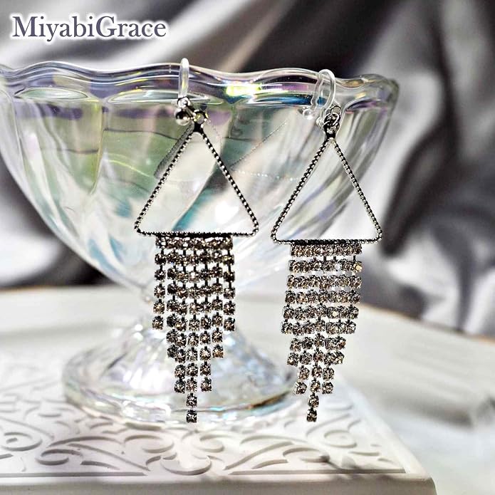 Dangle Silver Invisible Clip On Earrings for Women Not Pierced Gold Crystal Rhinestone Comfortable Hoop Fringe Long Chain Clip On Earrings