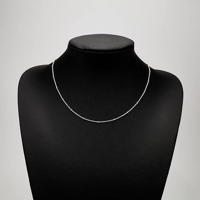 Silver Necklace for Women 925 Silver Ball Beaded Chain Necklace Layered Stack Chain Choker Necklace 16" 18" 19" 20" 21" 22" 24" in