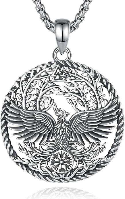 925 Sterling Silver Viking Wolf Mjolnir Necklace for Men Women, Viking Runes Wolf Tooth Witch Celtic Knot Amulet Protection Pendant Nordic Norse Mythology Jewelry Gift for Men Women