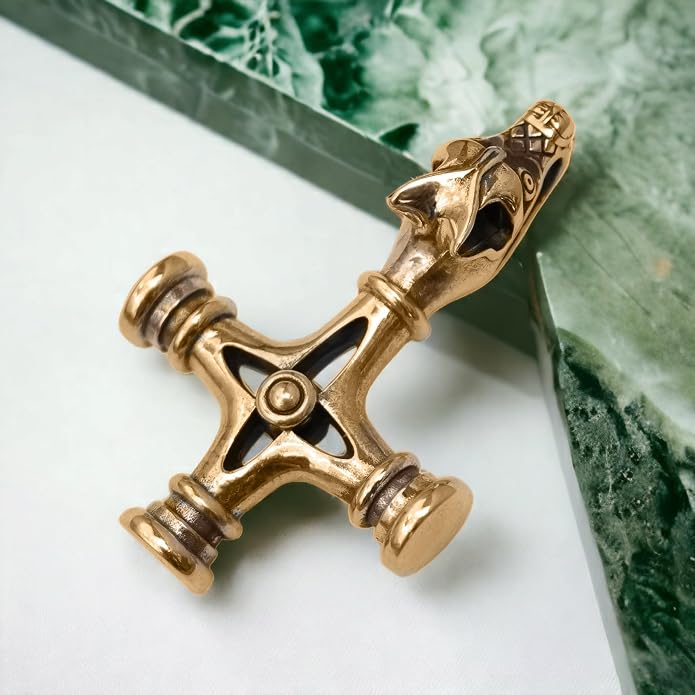 Viking Wolf Cross Necklace 925 Sterling Silver Bronze - Icelandic Thors Hammer Fenrir Pendant - Mens Amulet Norse Nordic Celtic Jewelry - Gothic Biker Gifts for Men - Handmade