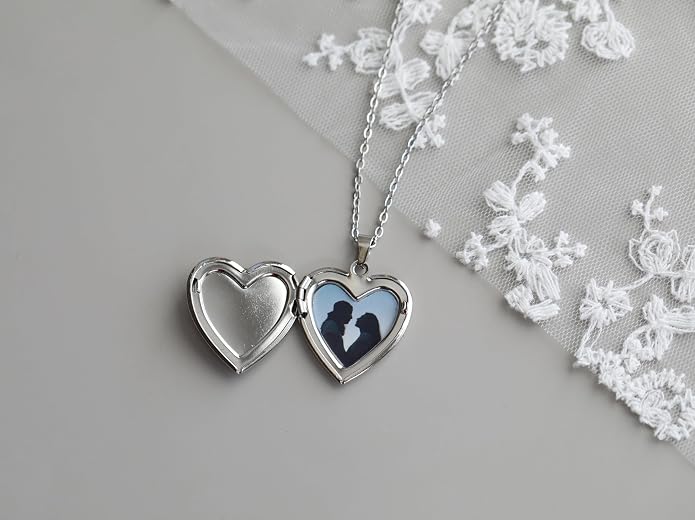 Handmade Heart Shaped Dried Pressed Forget Me Not Flower Photo Locket Pendant Necklace