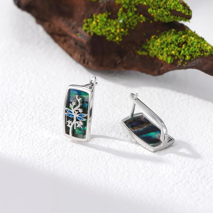 PROESS Abalone Shell Holy Mountain/Mustard Seed/Animal Earrings 925 Sterling Silver Mountain Jewelry Animal Lovers Gifts for Women