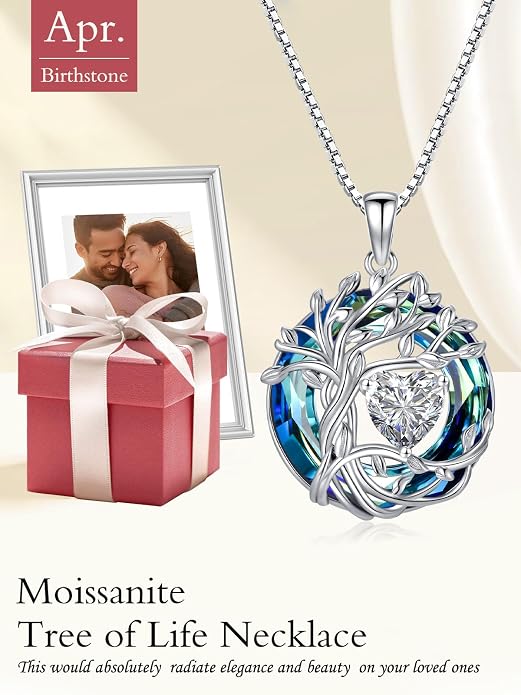 TOUPOP Tree of Life Birthstone Necklace Sterling Silver Pendant Birthstone Necklaces with Blue Crystal Anniversary Birthday Jewelry for Women Mom Wife Her