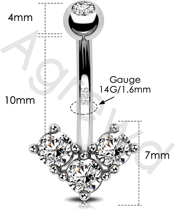 925 Sterling Silver Belly Button Rings 14G Heart Belly Navel Rings for Women Cute Navel Piercing Jewelry