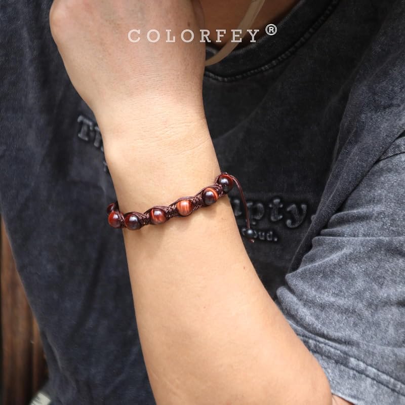 Protection Crystal Red Tiger Eye Bracelet for Men, 10mm Beaded Bracelets, Handmade 3 String Bold Natural Stone Crystal Bracelet, Unique Gifts for Him