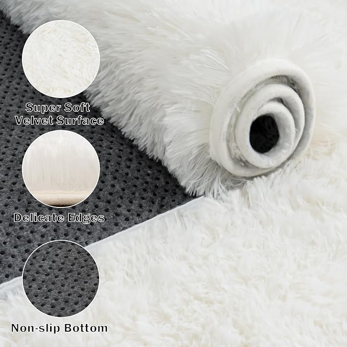 Large Area Rugs for Living Room Bedroom 8x10 Ivory Fluffy Shag Rugs | Ultra Soft Shaggy Plush Fuzzy Modern Indoor Throw Floor Carpet for Kids Girls Boys Dorm Nursery Home Decor Aesthetic
