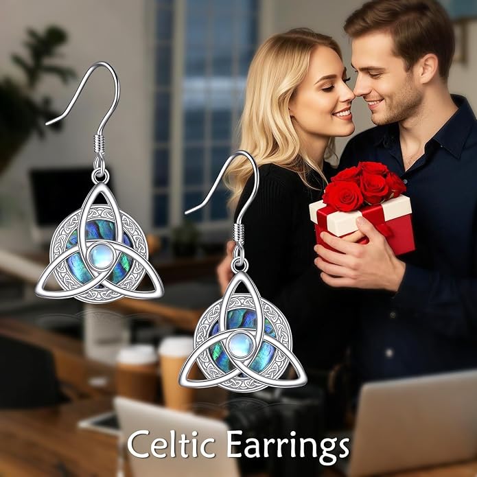 Celtic Knot Earrings Streling Silver Abalone Shell/Irish Crawler Earrings Celtic Jewelry For Women