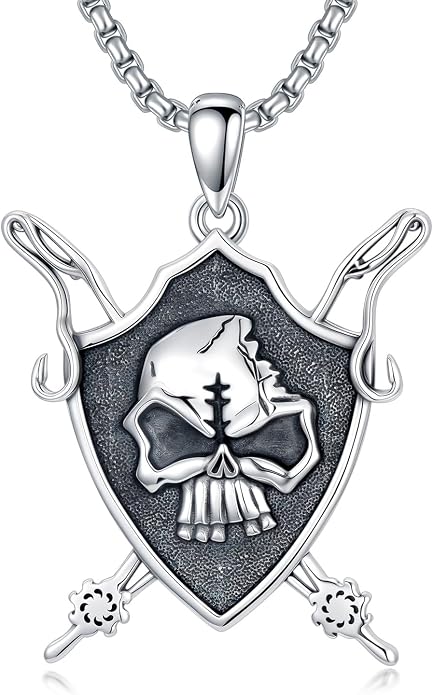 SIMONLY Eagle/Wolf/Skull Necklace for Men 925 Sterling Silver Shield Fish Hook Pendant Amulet Necklace Viking Shield Jewelry Christmas Gifts for Him