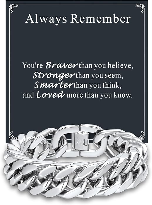 Supcare Unique Anniversary Birthday Valentines Fathers Day Stainless Steel Cuban Link Bracelets for Men Him, To My Man Dad Husband Love Always Remember Wrist Chain Bracelet Jewelry Gifts