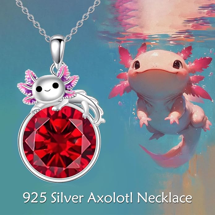 Birthstone Axolotl Necklace Sterling Silver Axolotl Pendant Cubic Zirconia Jewelry Birthday Gifts for Women Men