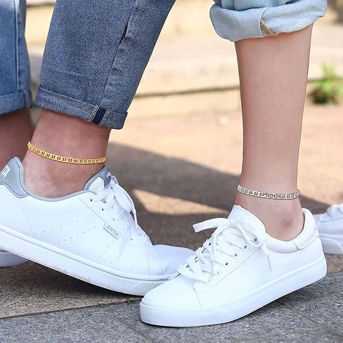 FOCALOOK 14K Gold Plated Anklets for Women Waterproof Plus Size Ankle Bracelet 8.5-10.5 Inch Adjustable Mariner/Figaro/Flat Snake/Cuban Link Chain Anklet Jewelry for Summer Beach Holiday
