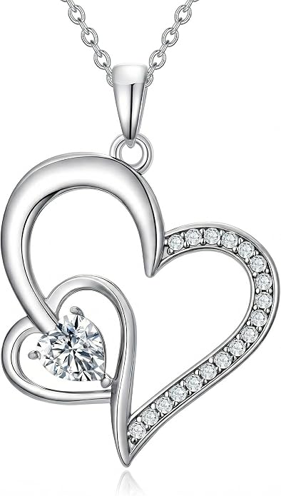 Heart Necklace 925 Sterling Silver Birthstone Necklace for Women Pendant Anniversary Birthday Jewelry Christmas Gifts for Mom Her Wife