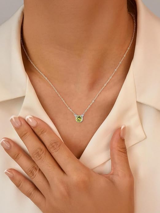 ChicSilver Bow and Cat Birthstone Necklace, 925 Sterling Silver Pendant Necklaces for Women, Hypoallergenic Silver Choker with 16 inch Rolo Chain, 12 Months Jewelry for Valentines Mothers Day Christmas