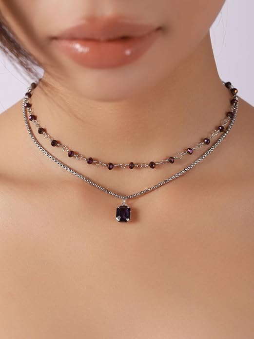 Sacina Gothic Boho Crystal Necklace, Layered Necklace, Black Choker, Gothic Choker, Christmas Jewelry Gift For Women