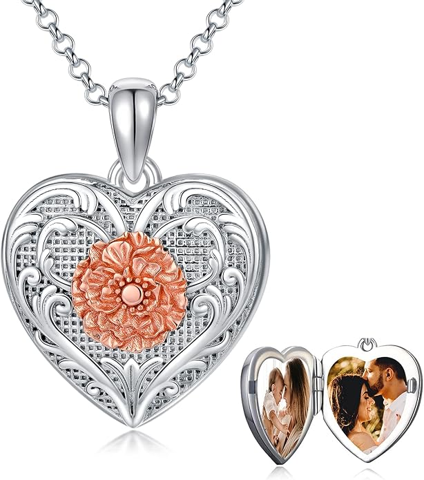 SOULMEET Personalized Silver Locket Necklace That Holds Pictures Photo Keep Someone Near to You, Memorial Custom Lockets Necklaces Letters Engraving for His Her