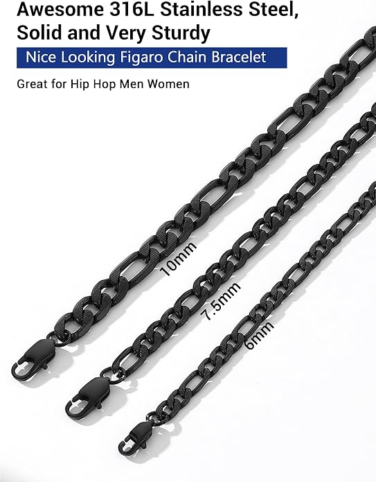 PROSTEEL Silver/Gold/Black Bracelets for Men Figaro Cuban Link, 6mm-13mm Width, 7.5"/8.3"/9" Length, Stainless Steel Mens Bracelet Jewelry with Gift Box