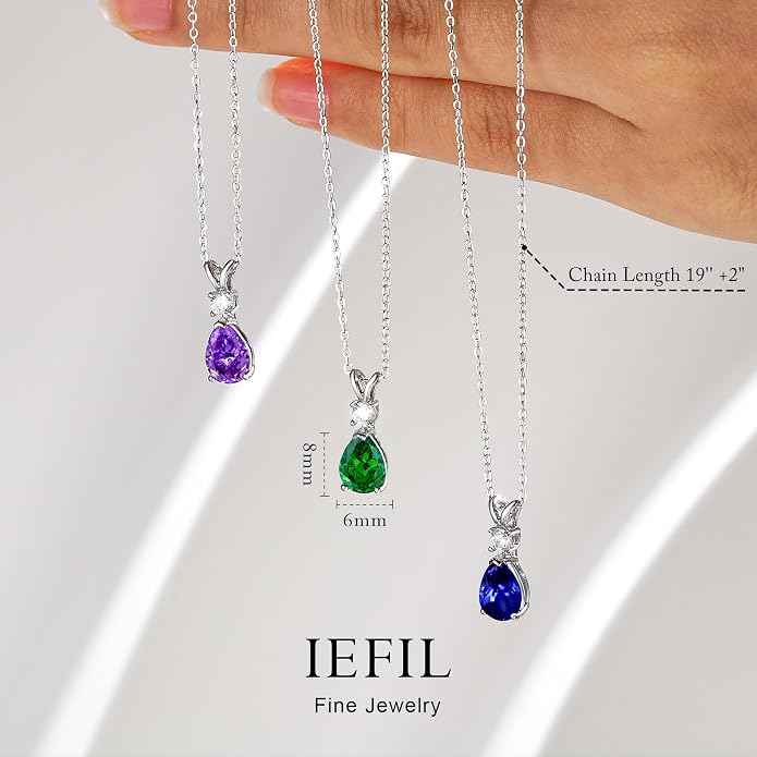 Iefil 925 Sterling Silver Birthstone Necklaces for Women - Teardrop Birthstone Jewelry, Anniversary Birthday Gifts for Women Wife Her
