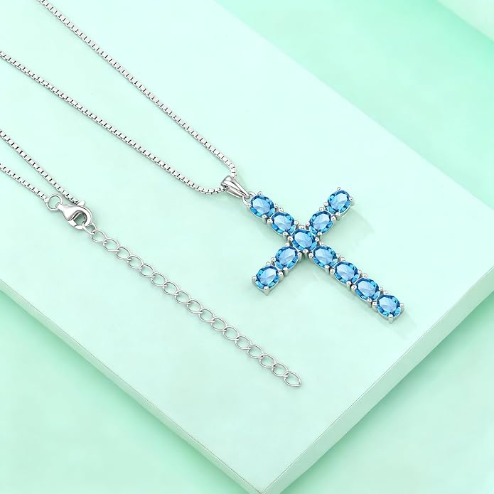 925 Sterling Silver Cross Necklace for Women Men Christian Jesus Faith Birthstone Cross Crucifix Pendant Necklaces