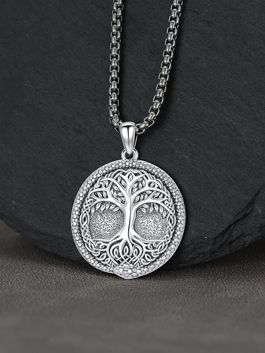 Viking Necklace for Men 925 Sterling Silver Viking Wolf/Thors Hammer/Vegvisir/Tree of Life/Compass Pendant Norse Necklace Amulet Talisman Christmas Gifts for Him Her