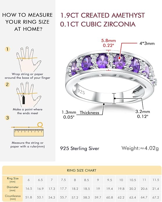 DAYBYDAY Oval Band Rings for Women, 925 Sterling Silver/14k Gold Plated Half Eternity Ring, Aquamarine/Ruby/Emerald/Sapphire Birthstone Rings, Thick Band Gemstone Anniversary Ring Size 6 to 10