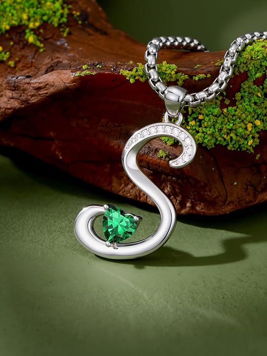 Birthday Gifts for Women Alphabet A to Z Initial Birthstone Pendant Necklaces for Women - 18k White Gold Plated Personalized Name Jewelry Anniversary Graduation Gifts for Wife Her Daughter Girlfriend(with Gift Box)