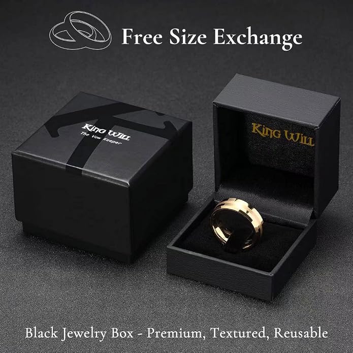 King Will Classic Tungsten Carbide Ring Brushed Two Grooved Center Hammered Design Mens Wedding Band for Men