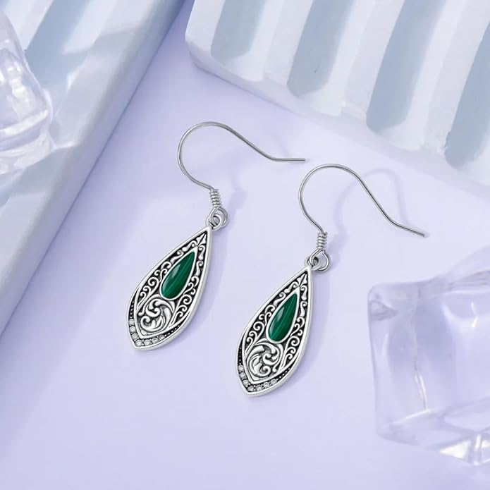 PROESS Moonstone Turquoise Malachite Dangle/Hoop Earrings 925 Sterling Silver Infinity/Wave/Celtic Knot/Clover Filigree Teardrop Earrings Jewelry Presents for Women