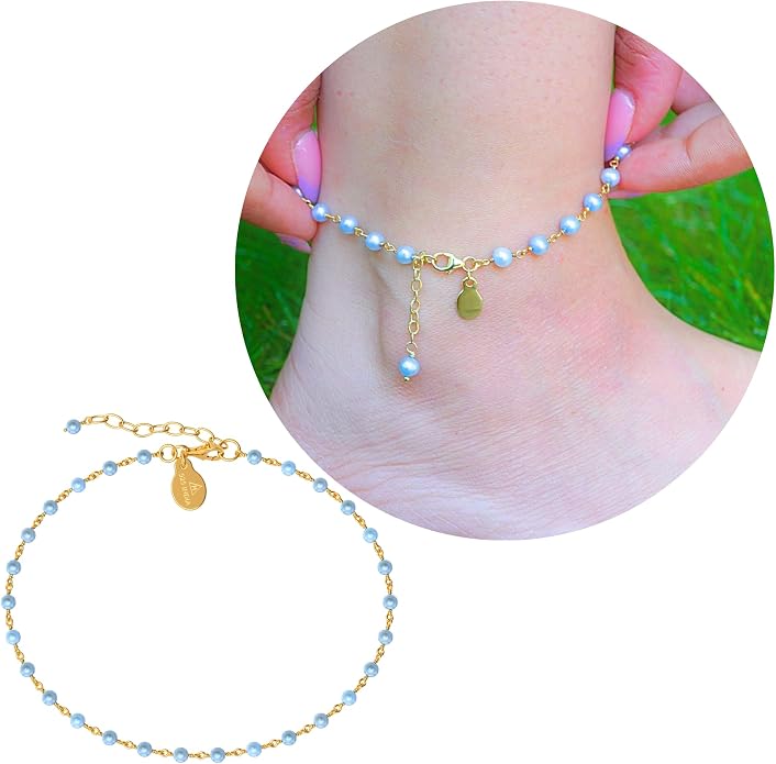 Dainty Gemstone Anklet for Women – 10 Inch Adjustable Anklet with 1 Inch Extender, Gold or Silver Plated Foot Jewelry, Minimalist Boho Style Gift