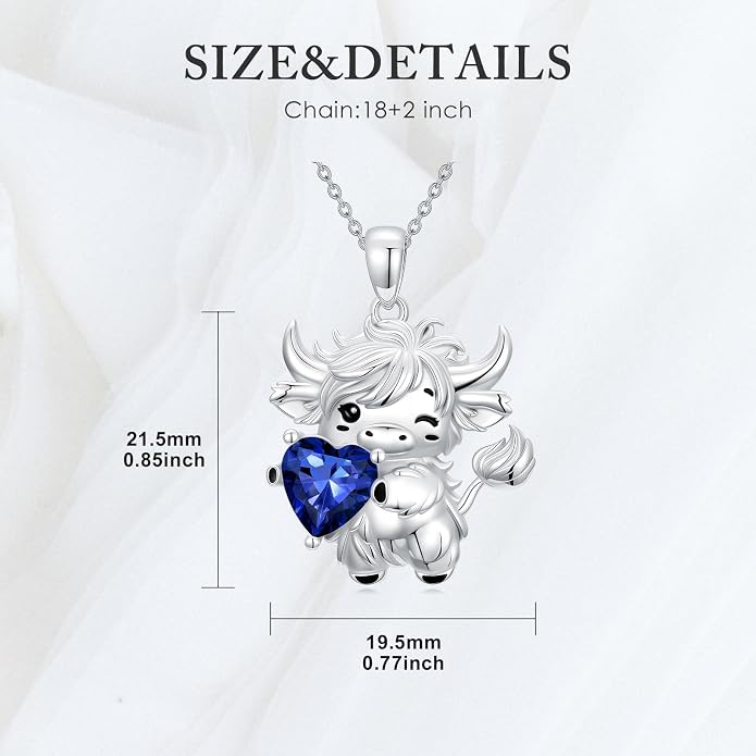 PELOVNY Teddy Bear Necklace for Women 925 Sterling Silver Bear/Highland Cow/Fox/Cat/Axolotl Birthstone Necklace Christmas Birthday Jewelry Gifts for Mom Daughter Wife Sister