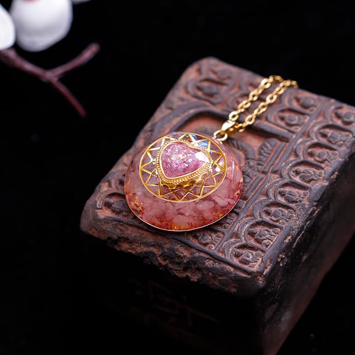 Day Day Up Orgone Pendant Heart Energy Necklace - Healing Crystal Necklaces For Women With Reiki Quartz Gemstones - Fashion Jewelry