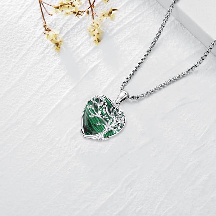 Turquoise/Amethyst/Moonstone/Black Onyx Tree of Life Necklace for Women Hummingbird Necklaces White Gold Plated Copper Jewelry