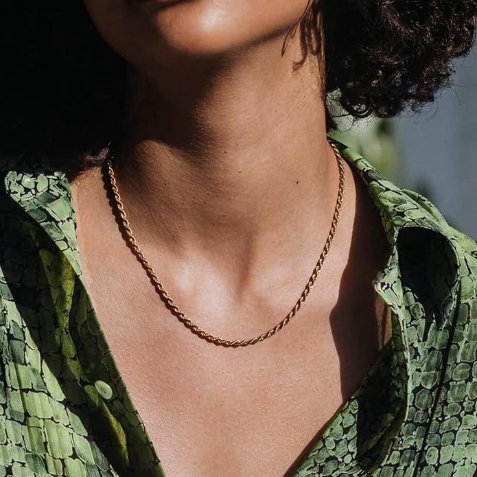Gold Herringbone Necklace For Women - Rope Chork,Flat Snake Chain Necklaces in 18K Gold & White Gold Plated Tone - Simple Daily Jewelry-Tarnish Free-16-18in