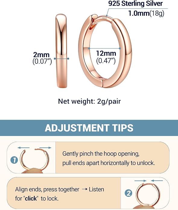 PROSTEEL Hoop Earrings for Women, Huggie Hoop with 925 Sterling Silver Post, 8/10/12/14/16/18/20mm Small Huggie Hoops, 14K Gold Plated/Silver/Black/Rose Gold Hypoallergenic Earrings Jewelry