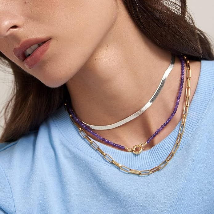 NECOCY 14K Gold Plated Necklaces for Women, Dainty Gold Herringbone Choker Necklace Thin Layered Snake Chain Jewelry for Gifts
