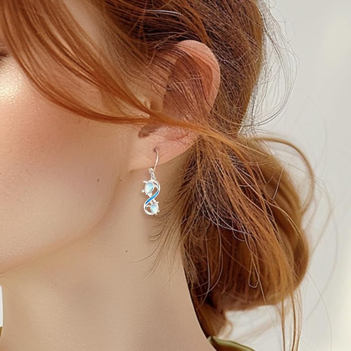 Dangle Earrings Sterling Silver Moonstone/Turquoise/CZ/Crystal Earrings for Women Tree of Life Animal Filigree Leverback Earrings Jewelry Gifts