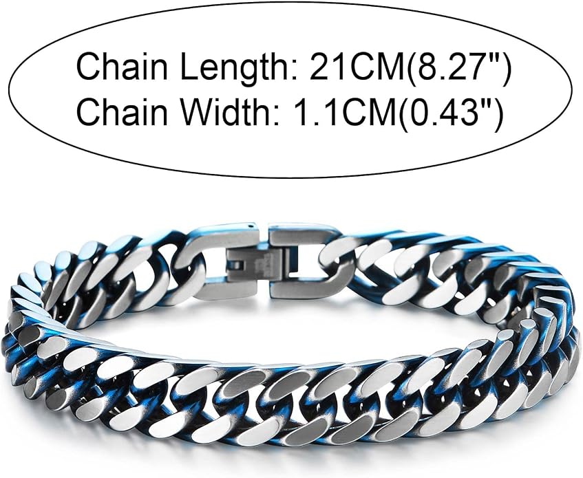 COOLSTEELANDBEYOND Mens Stainless Steel Two-tone Curb Chain Bangle Bracelet, Satin Finish